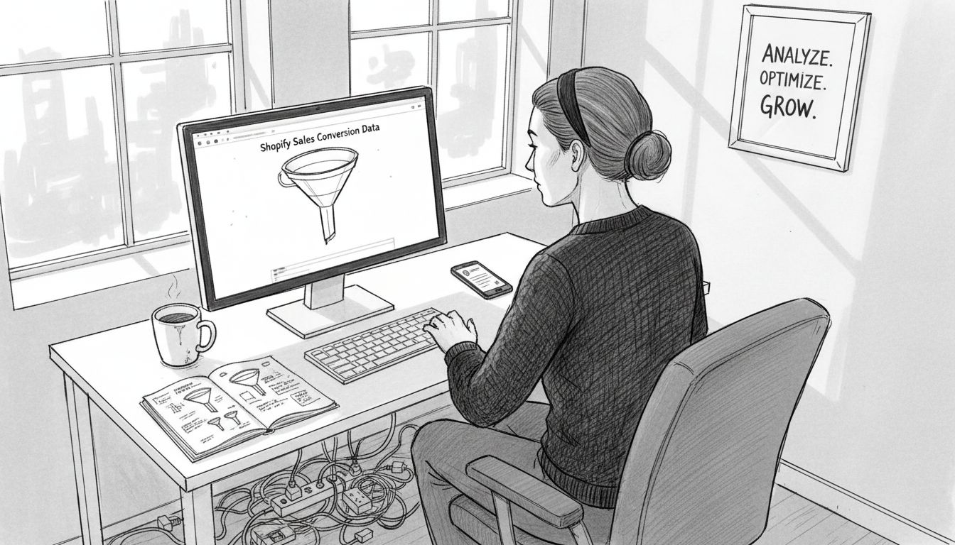 Shopify sales funnel review in busy workspace